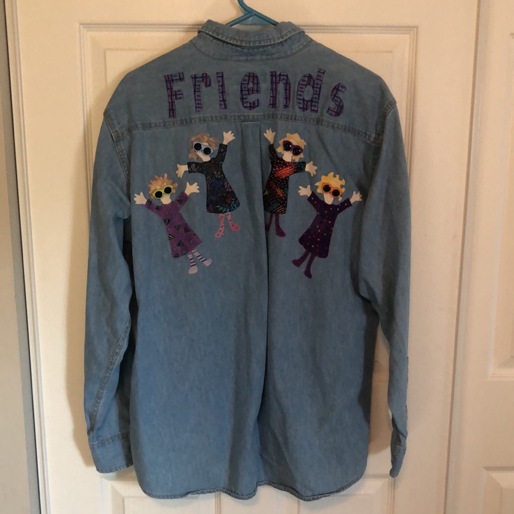 90's Embroidered Vintage Denim Long Sleeve Button Down Collared Shirt Medium